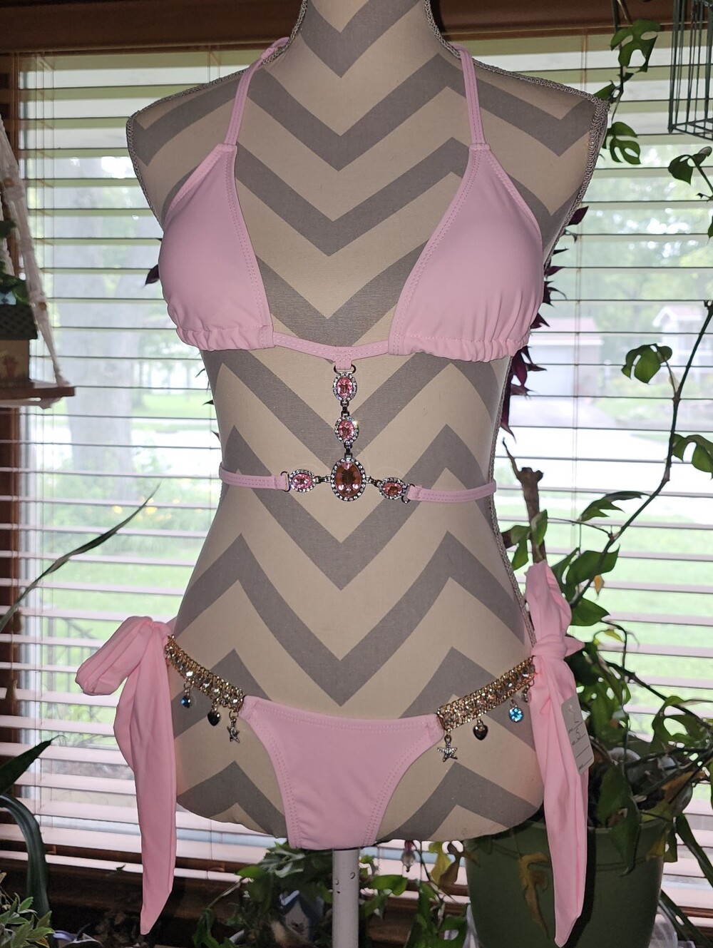Pink Two-Piece Bikini Set with Jewels